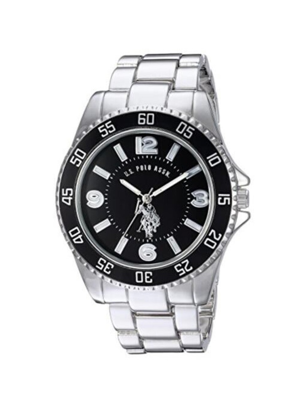 US Polo Assn Mens Silver-Tone Watch Black Dial Automatic Quartz
